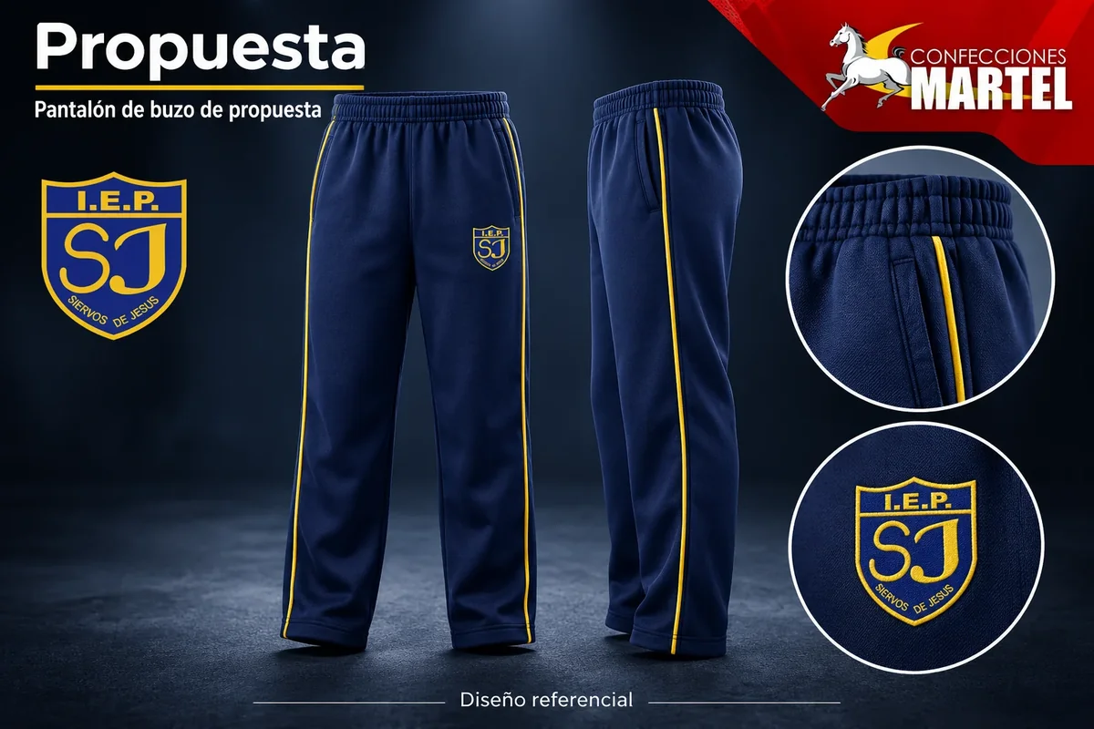 Propuesta Martel: pantalón de buzo de propuesta para referencia Siervos de Jesús en Villa María del Triunfo