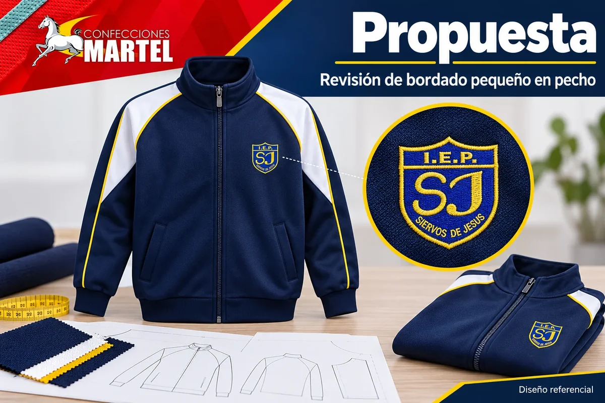 Propuesta Martel: revisión de bordado pequeño en pecho para referencia Siervos de Jesús en Villa María del Triunfo