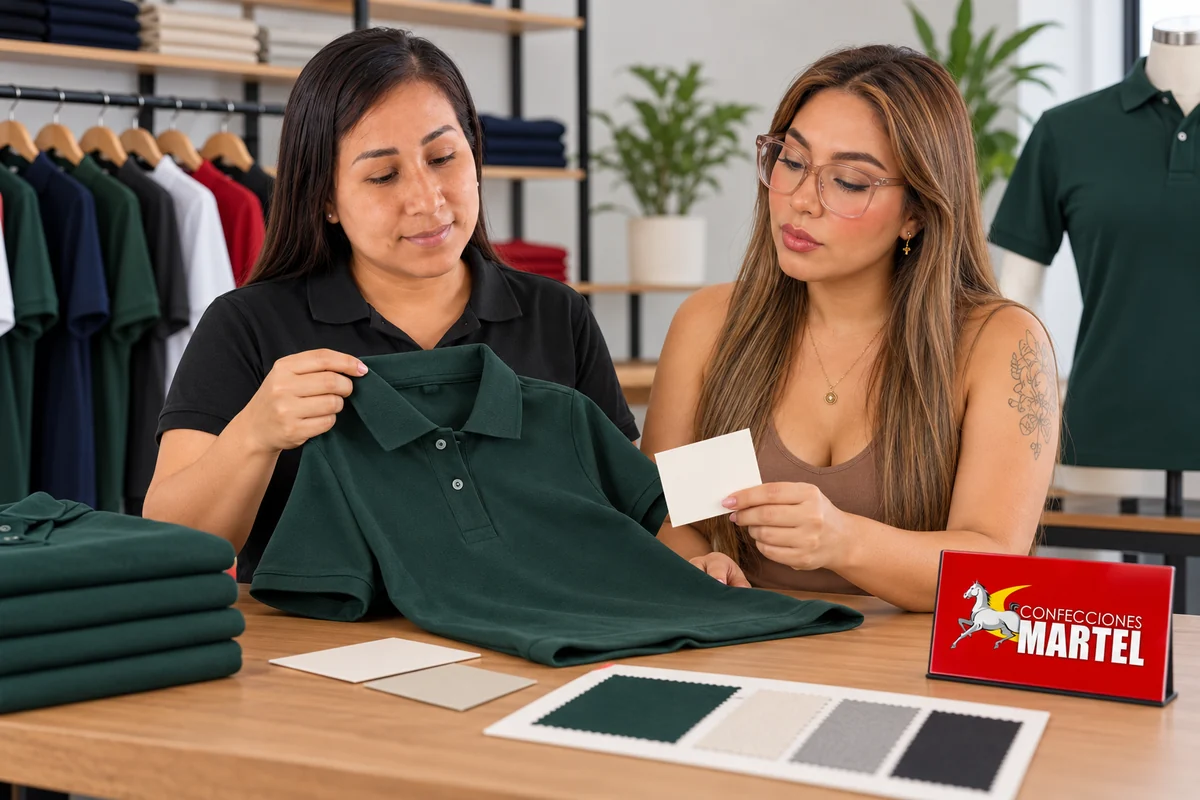 Revisión de polo verde y tarjetas sin datos sobre mesa