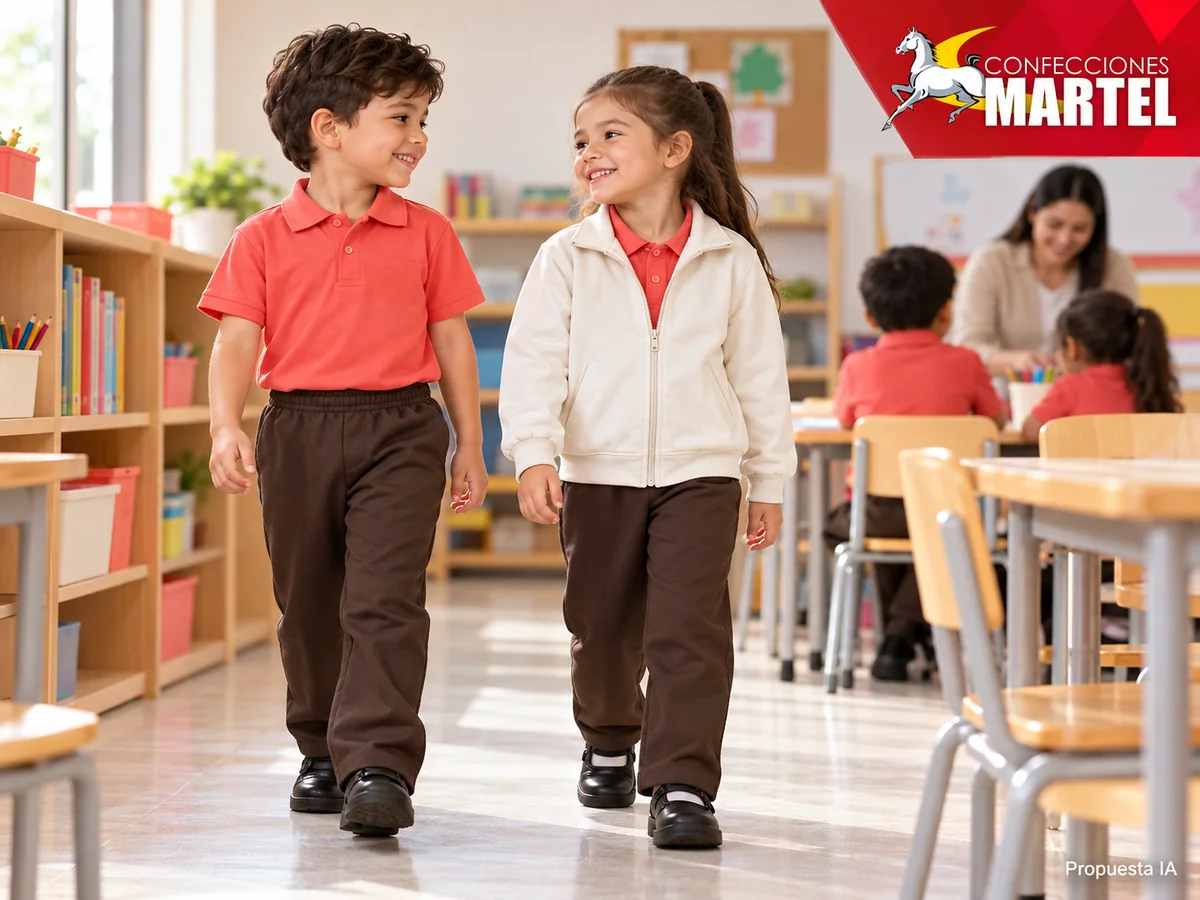 Propuesta ilustrativa Martel: niños muestran prendas coherentes sin etiquetasedad.