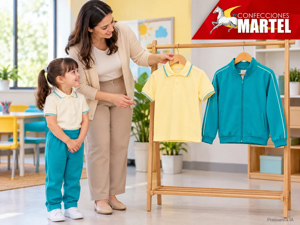 Propuesta ilustrativa Martel: polo y casaca opcional separados en perchero.