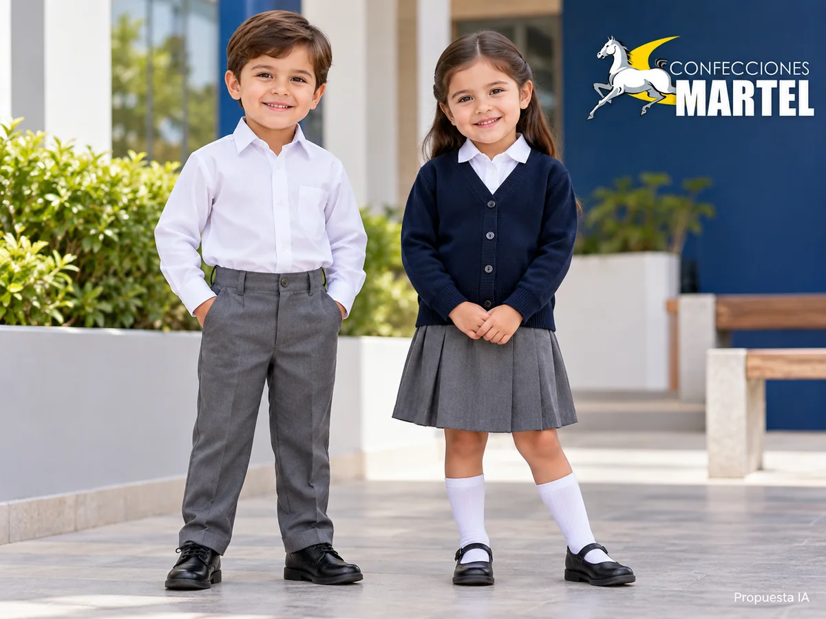 Propuesta ilustrativa Martel: niños muestran conjunto dospiezas y trespiezas.