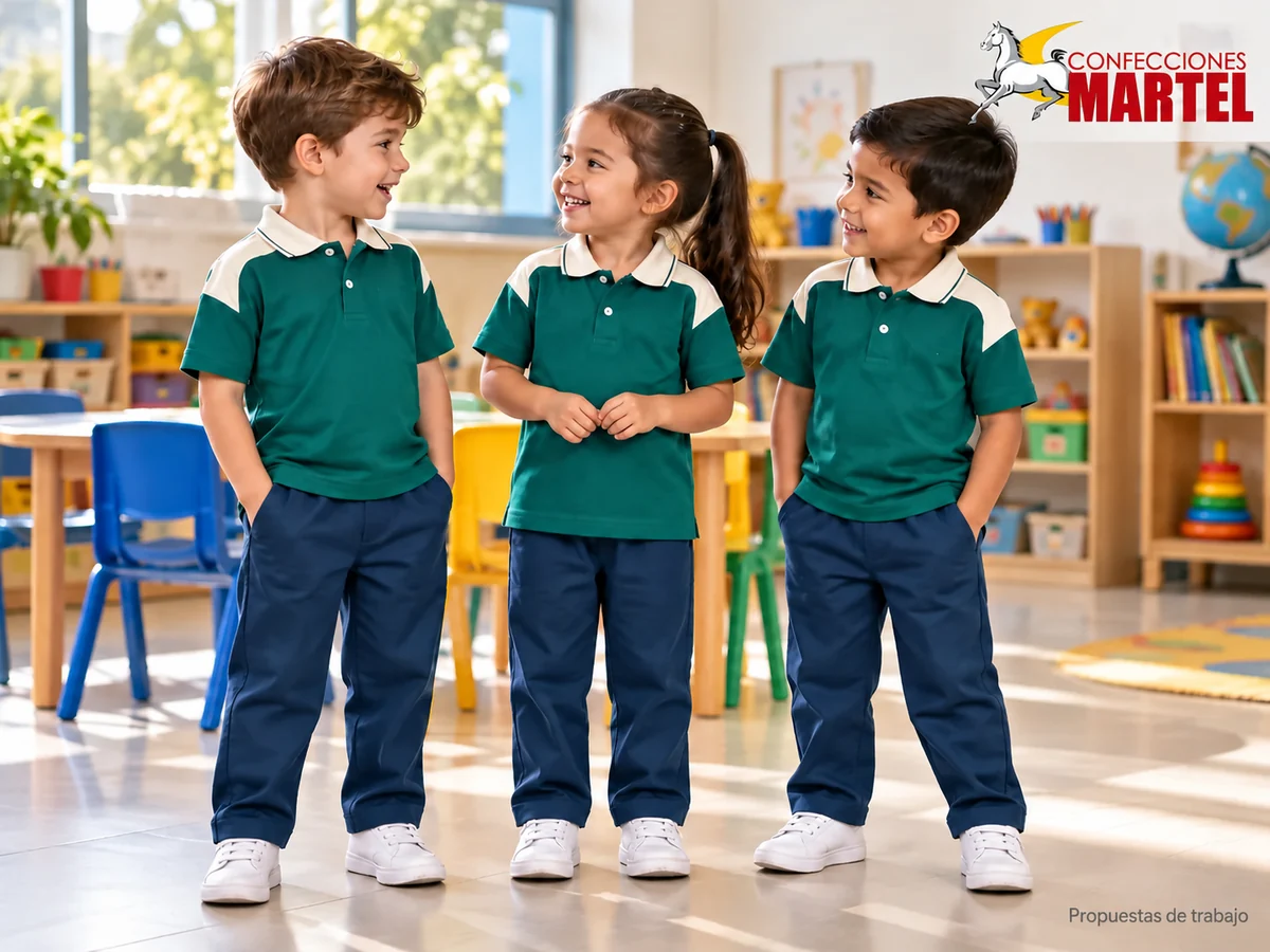 Propuesta ilustrativa Martel: grupo mixto usa misma combinación de polo y pantalón.