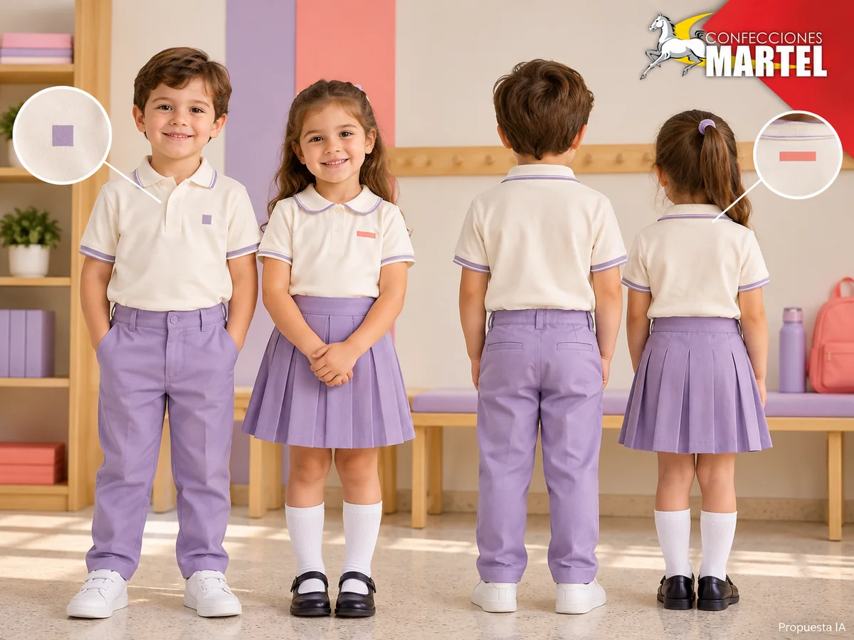 Propuesta ilustrativa Martel: vista de frente y espalda lisa sobre niños vestidos.
