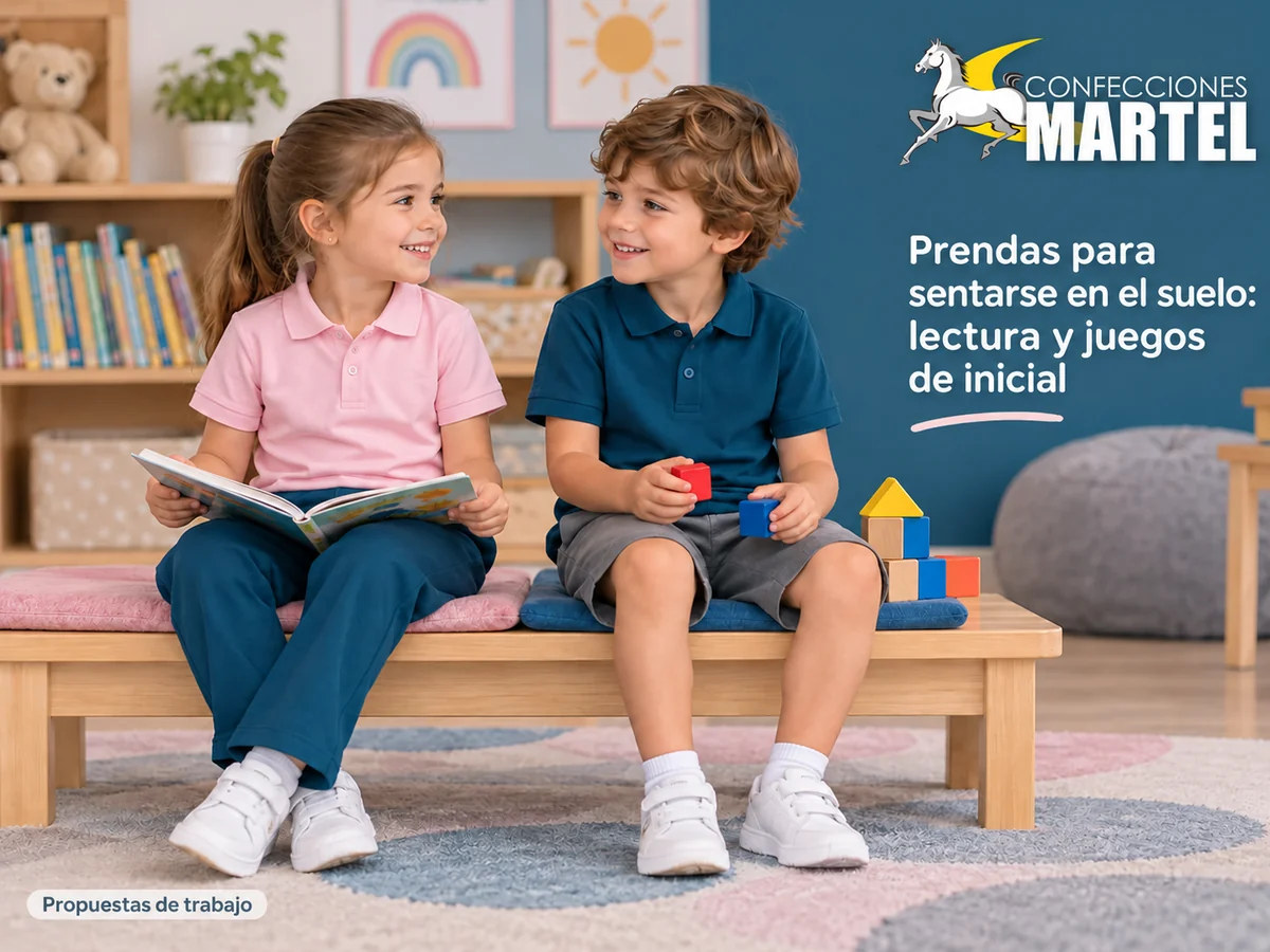 Propuesta ilustrativa Martel: dos niños sentados con opciones distintas y polo.