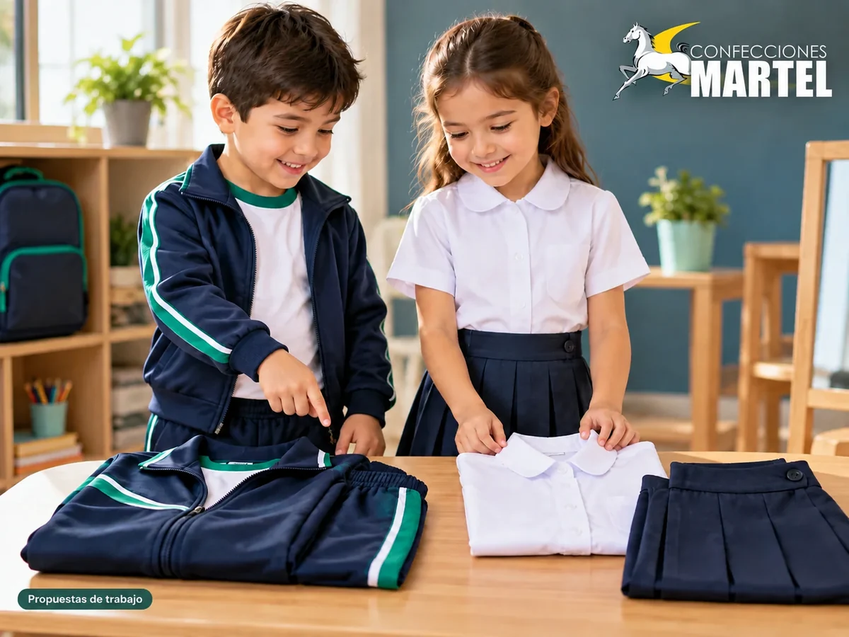 Propuesta ilustrativa Martel: dos escolares con conjunto inicial y formal sencillo.