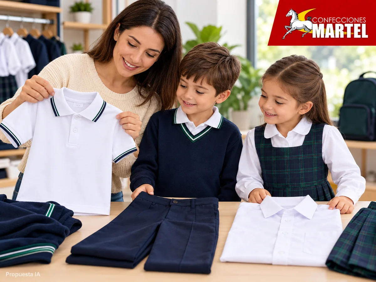 Propuesta ilustrativa Martel: adulto compara polo pantalón y camisa.