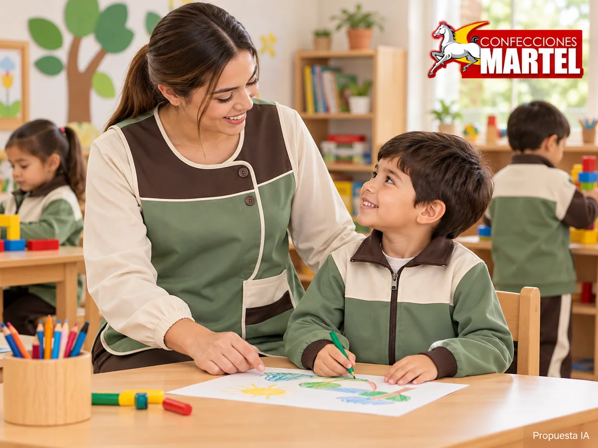 Propuesta ilustrativa Martel: adulto y niño con prendascoordinadas sin tallaequivalente.