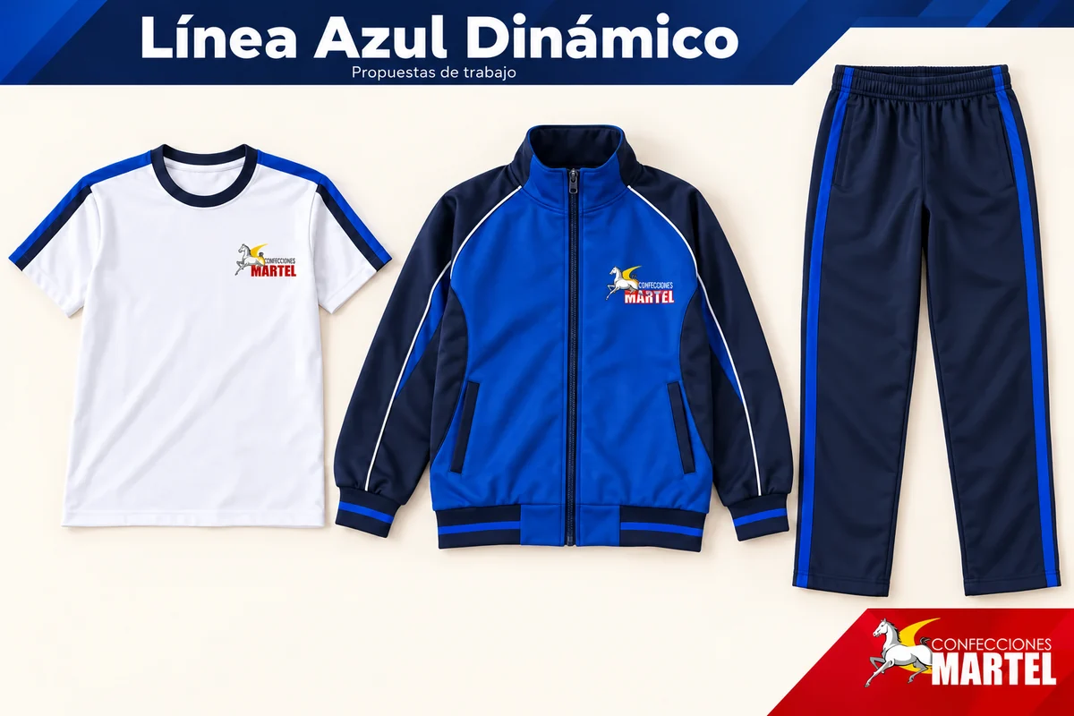 Propuesta deportiva con casaca azul rey y pantalón marino.
