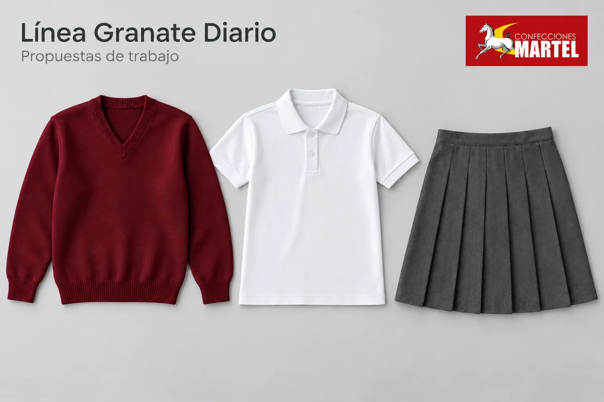 Propuesta de diario en granate, gris oscuro y blanco.
