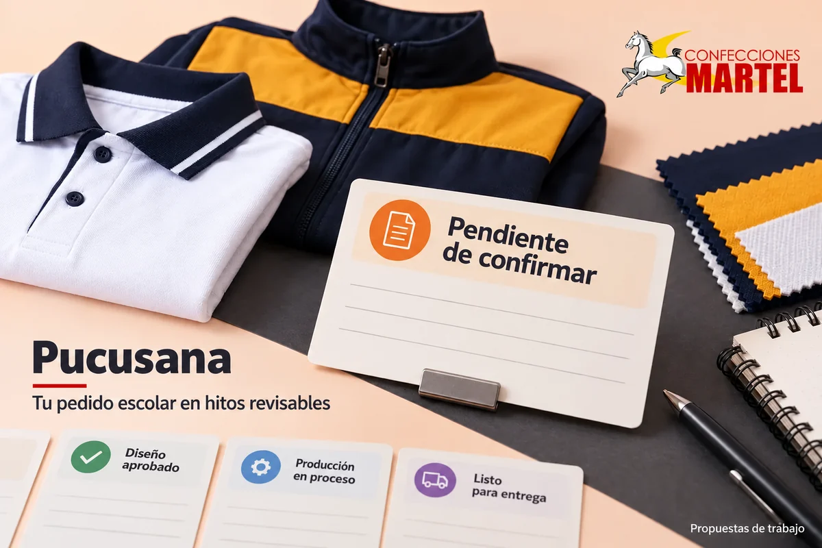 Ilustración referencial de detalle de tarjeta Pendiente de confirmar, para explicar descomponer fecha objetivo sin prometer tiempos de transporte.
