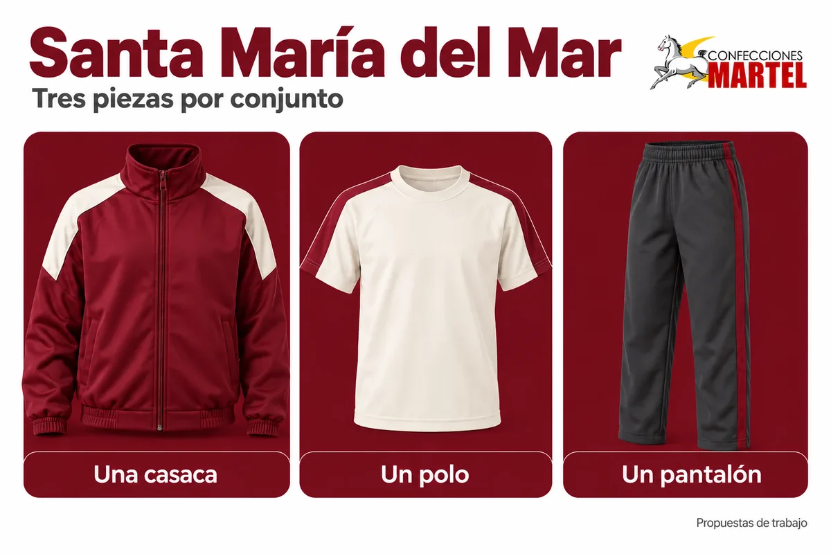 Ilustración referencial de tarjetas Una casaca/Un polo/Un pantalón, para explicar ejemplo aritmético explícito sin precios y sin asumir matrícula.
